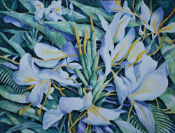 White Flowers on a Bed of Green